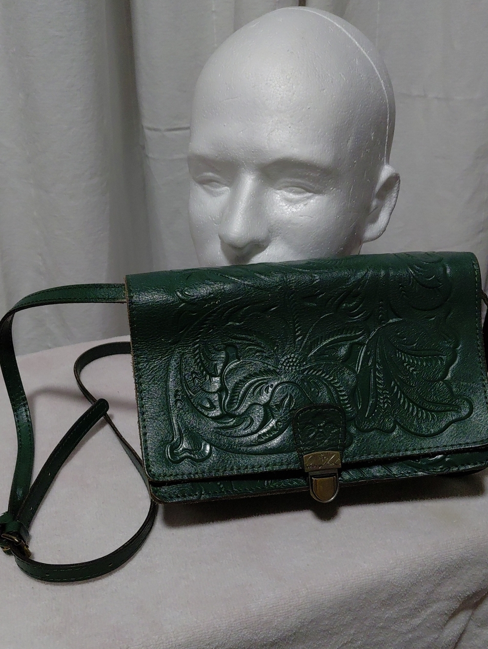 Green Tooled Patricia Nash Leather Crossbody Bag With Detachable Strap- Women